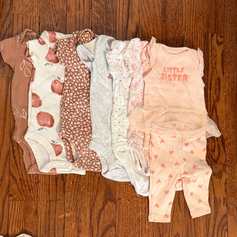 Newborn clothes ,pink knit outfit, hats, mittens, 3 month shirt the whole bundle